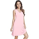 NACHILA Nightgowns for Women-Viscose Made from Bamboo, Sleeveless Sleep Dress Soft Nightshirts Satin V Neck Sleepshirts