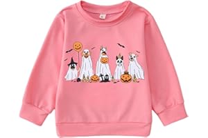 AFUKUIA Toddler Baby Girl Halloween Sweatshirt Kids Ghosts Dog Pumpkin Spooky Season Pullover Crewneck Long Sleeve Shirt Tops