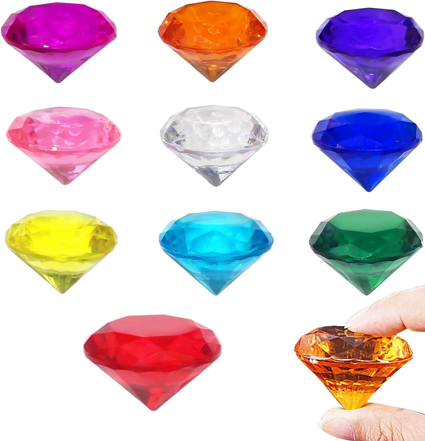 XWCHASA 40mm Gemstones for Kids, 10Pcs Multicolored Acrylic Diamond Gems, Large Pirate Treasure Chest Hunt Toy Children Gemstones Crystals for Pirate Treasure Hunt, Diving Teaching, Gifts