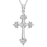 AHTAMOS Diamond Necklaces for Women 18K White Gold Plated Silver Diamond Cross Pendant Necklaces 18+2" Gift For Women