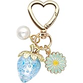 SunixSonie Strawberry Keychain Cute Bag Purse Charms Pearl Flower Daisy Keychains Strawberry Accessories for Women Girls Gift