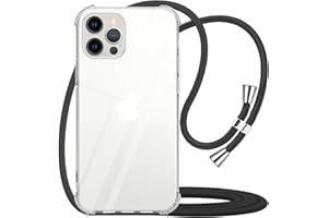 YESPURE for iPhone 12 Pro Max Clear Case Adjustable Shoulder Neck Lanyard Crossbody Strap Phone Cover Women Girls Soft Slim Bumper Shockproof Protective Mobile Case for iPhone 12 Pro Max - Black