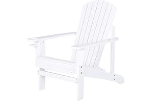 Outsunny Wooden Adirondack Chair, Outdoor Patio Lawn Chair with Cup Holder, Weather Resistant Lawn Furniture, Classic Lounge for Deck, Garden, Backyard, Fire Pit, White