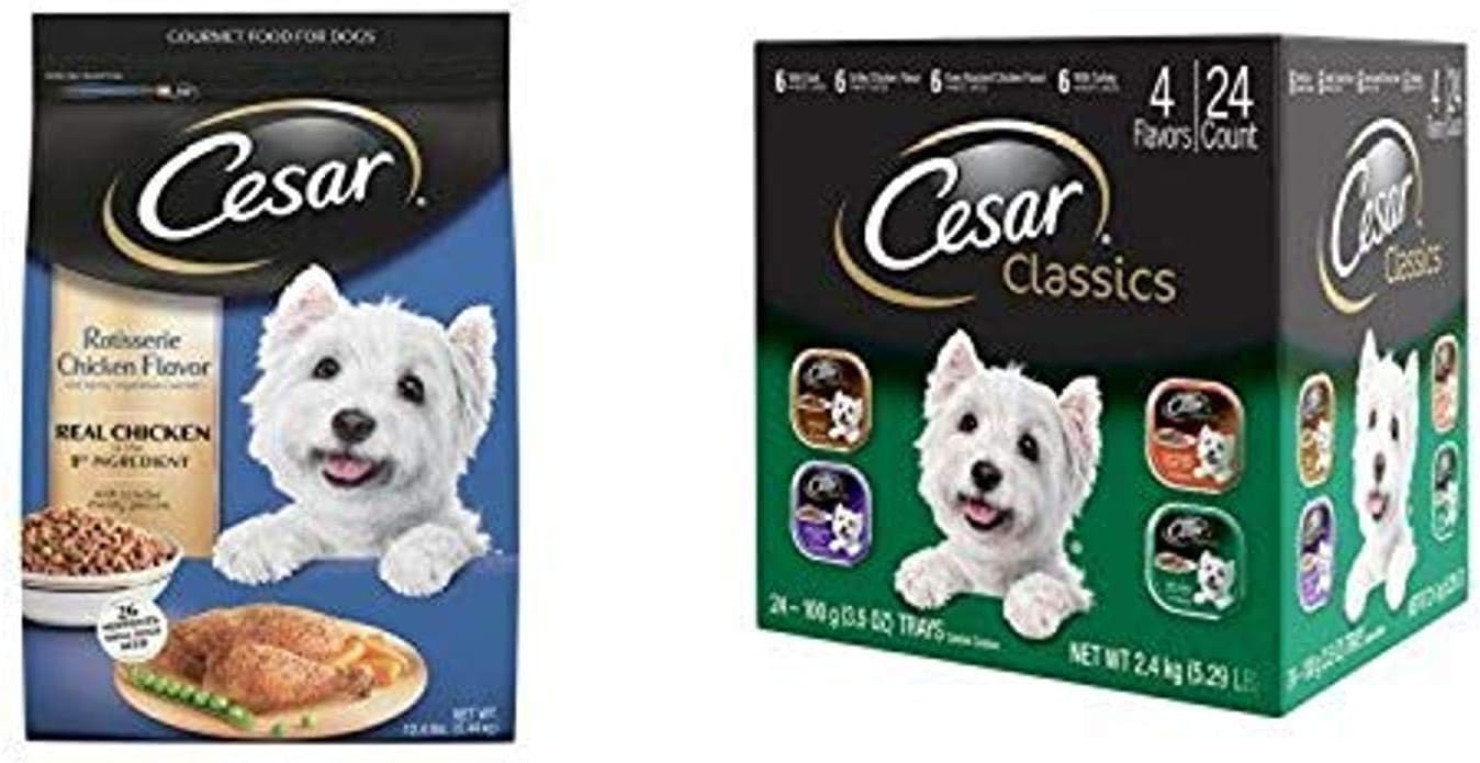 Cesar Small Dog Food Variety Pack With 12 Lb Bag Of Rotisserie Chicken Dry Food And