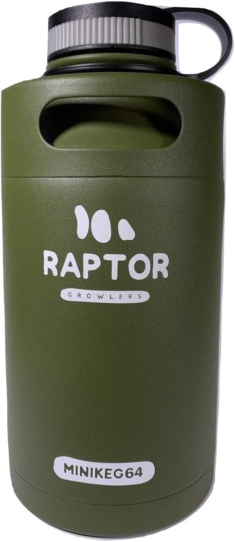 Raptor Growlers MiniKeg 64 Vacuum Insulated Stainless Steel Growler with Double Wall (Army Green)