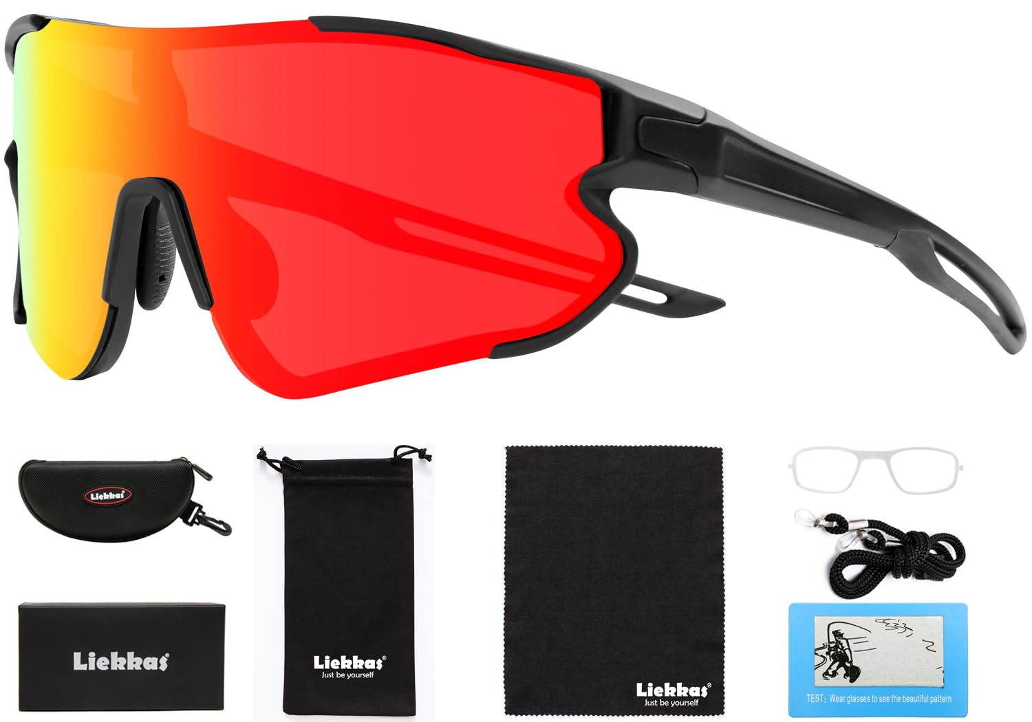 Liekkas Polarised Sports Sunglasses For Men Women Lightweight Running Cricket Cycling Glasses UV Protection Black Orange