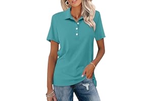 TICTICMISS Womens Polo Shirts Short Sleeve Button Lapel Collared Summer Tops Business Casual Basic Tees