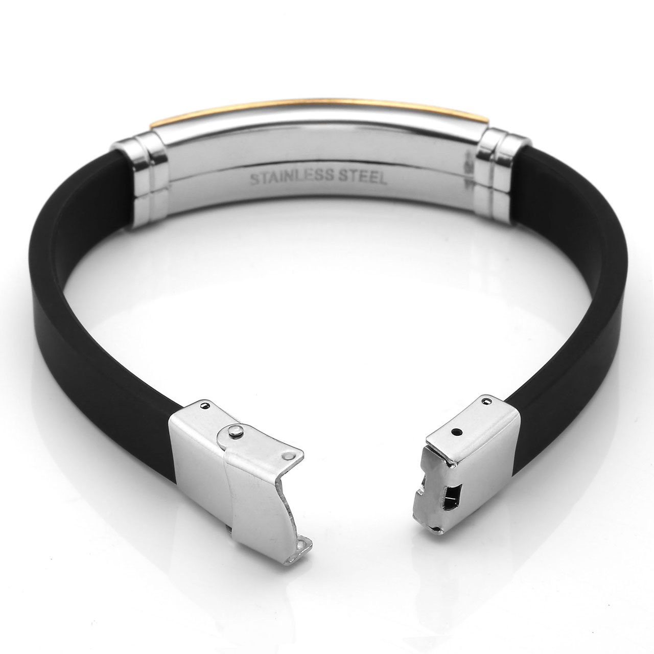 PiercingJ - Bijoux Bracelet en Caoutchouc Motif Lien Poignet Chaine de Main Biker Motard Acier Inoxydable Classique Couple Amoureux Cadeau Valentin avec Boite Cadeau