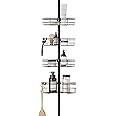 Zenna Home Tension Pole Shower Caddy, Adjustable Corner Shower Storage System with 4 L-shaped Baskets and Hooks, Rust-Resistant Bathroom Organization Solution, 60 to 97 Inch, Bronze