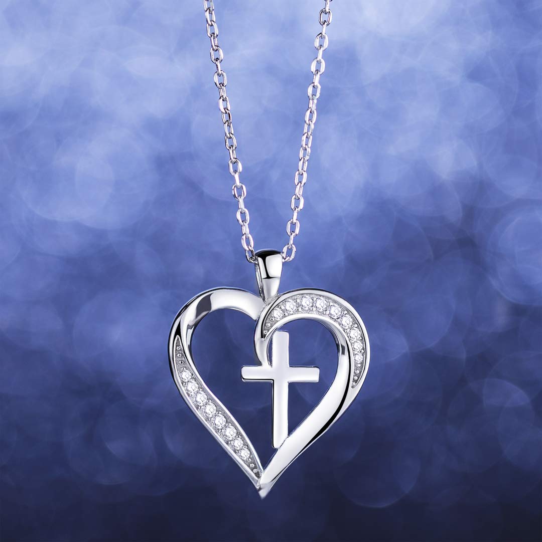 MISSLAN Cross Necklace for Women 925 Sterling Silver Cross Necklace Heart Necklaces for Women Chain Pendant Womens Necklaces