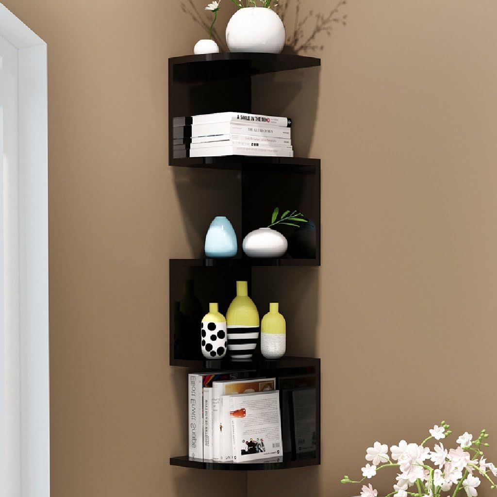 Shelf Storage Shelf Wall Hanging Corner Corner Triangle Storage Tower 5 Layers (Color : Black, Size : D*H20*88cm)