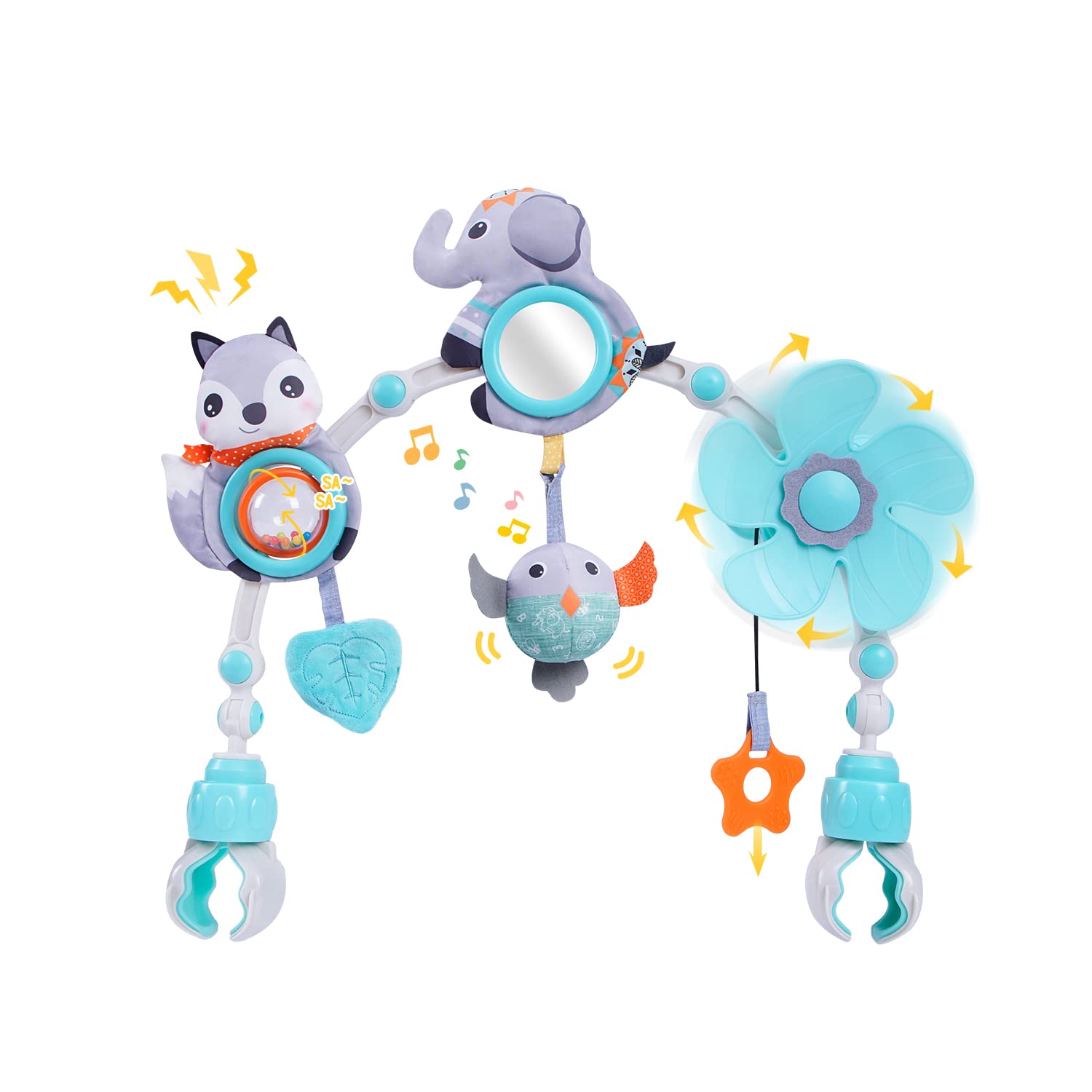 Koty Baby Stroller Arch Toys,Baby Crib Mobile Musical Toys, CarSeat for Bouncer, Newborns Sensory Activity Arch, Adjustable Travel Toy for Bouncers, Car Seat & Pram Toy 0-24 Months (Elephant)