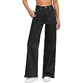 Metietila Womens Baggy Jeans High Waisted 90s Wide Leg Distressed Denim Pants with Raw Hem for Casual Comfort