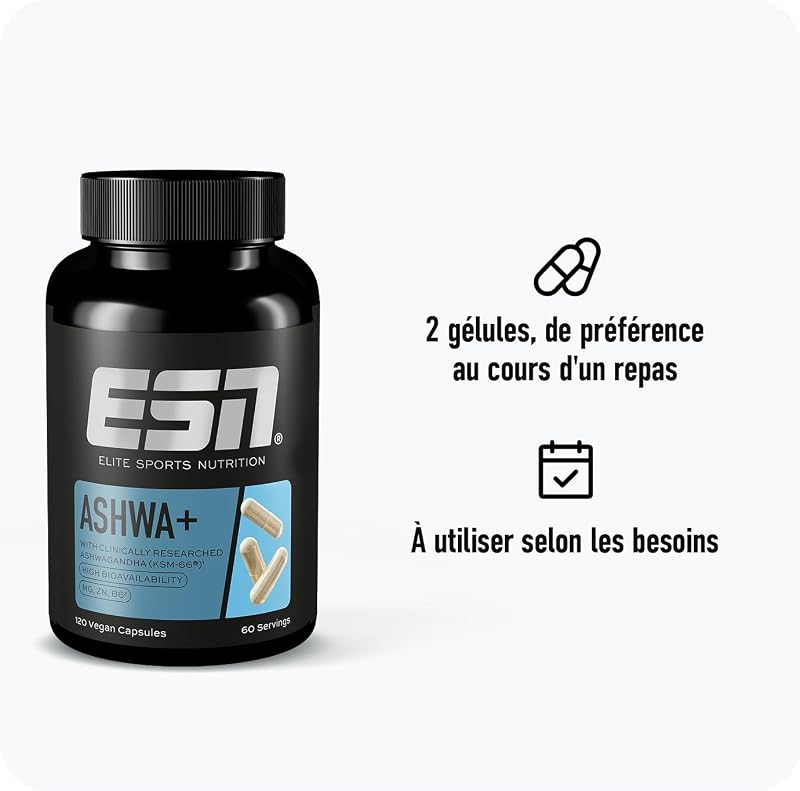 Ashwa +, ashwagandha hautement dosé, KSM 66® breveté, 120 gélules