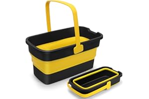 BEYOCO Collapsible Mop Bucket for Cleaning with Handle, Silicone Square Wash Bucket for Windows Cleaning Car Washing,Cleaning Supplies Organizer Plastic Water Bucket for Storage Household use, 3-Gallon