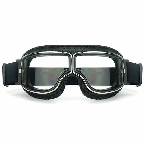 Heinmo Motocross Aviator Ski Motorrad Roller Brille Retro Helmbrille für Harley (weiße Linse schwarz Polsterung)