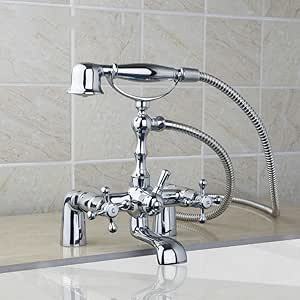 RTTGOR Grifo Estilo del teléfono Montaje en cubierta Bañera Baño Cromo