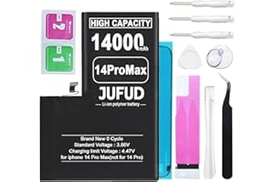 JUFUD Replacement Battery for iPhone 14 Pro Max,14000mAh high-Capacity Zero-Cycle Lithium Polymer Battery [Say Goodbye to Frequent Charging], Model (A2894 A2651 A2893 A2895) with a Full Repair Tool.
