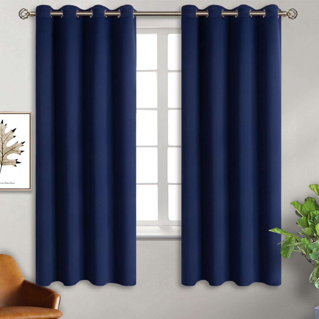 BGment Blackout Curtains for Bedroom - Grommet Thermal Insulated Room Darkening Curtains for Living Room, Set of 2 Panels (46 x 63 Inch, Navy Blue)