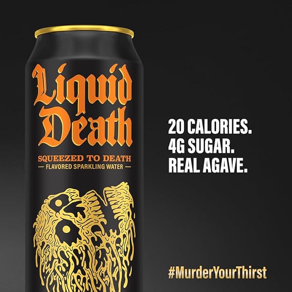 LIQUID DEATH, SQUEEZED TO DEATH, ORANGE-FLAVORED SPARKLING WATER, 8-PACK (19.2OZ CANS), LOW CALORIE & NO ARTIFICIAL SWEETENERS