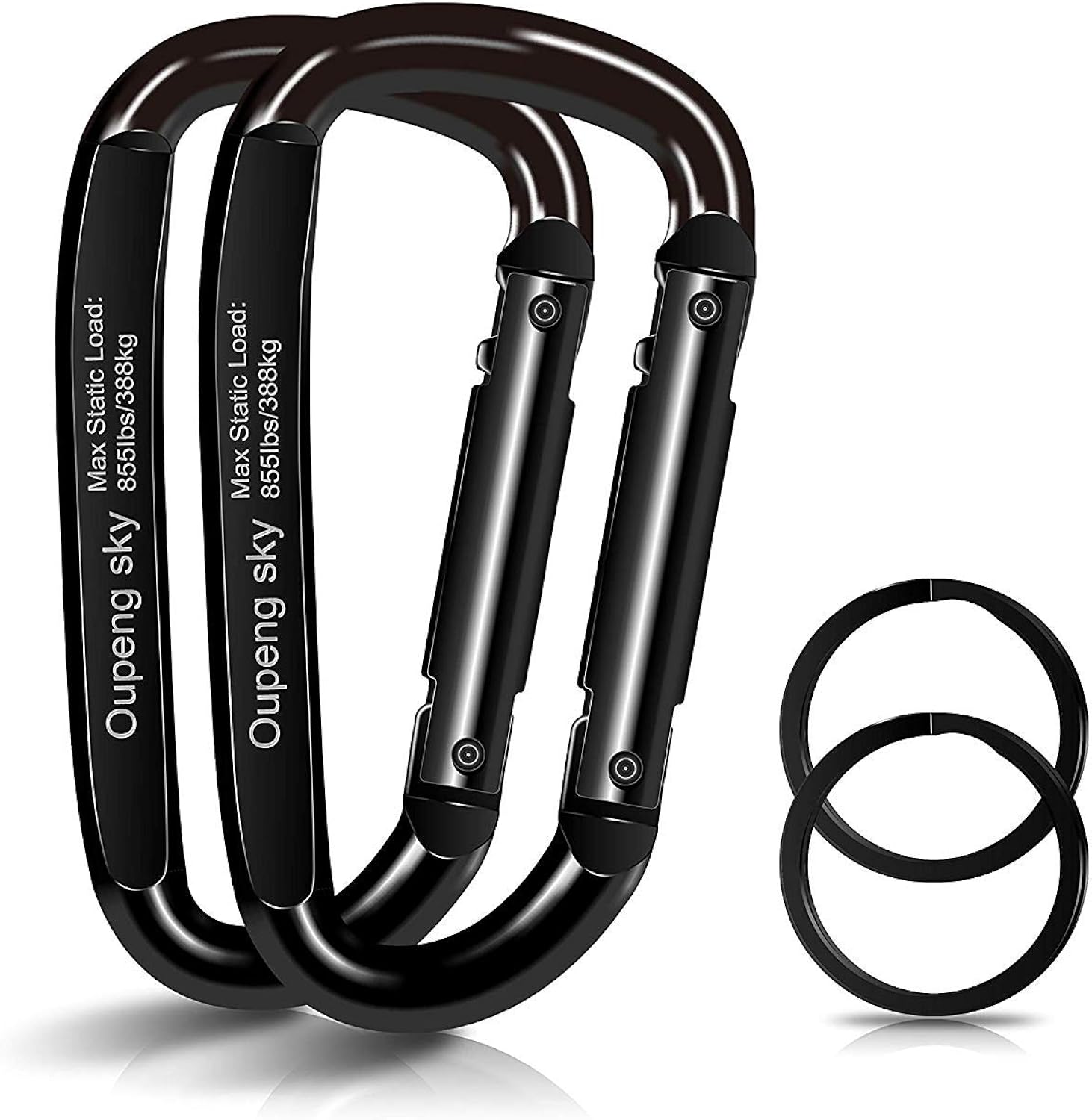 Carabiner Clip Set 3"(2-Pack) D Shape Improved Durable Spring-loaded Gate Iron Carabiners, Keychain Clip, Multipurpose For Camping, Hiking, Fishing Or As A Key Organizer Black: Clothing