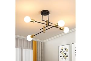 Tealight Sputnik Ceiling Light, 4 Light Mid Century Modern Sputnik Light Fixture, Black and Gold Semi Flush Mount Ceiling Light for Bedroom, Living Room, Kitchen, Dining Room, Hallway
