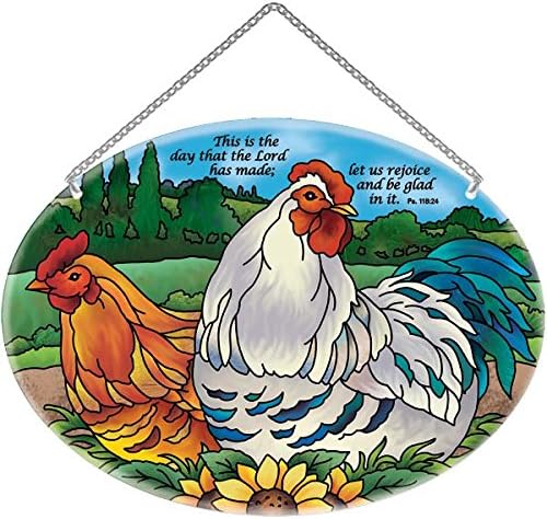 Suncatcher-LO218R-Country French Hens and Rooster/This is the day that the Lord has made; let us rejoice and be