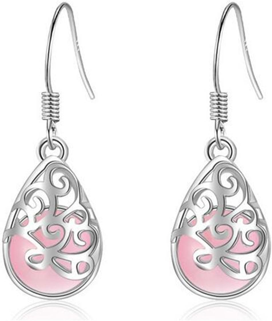 Bwraoyy Women's Earrings 925 Sterling Silver Moonlight Cat's Eye Drop Pendant Fashion Love Wishing Hypoallergenic Earring