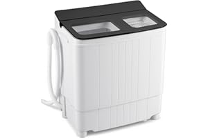 Giantex Portable Washing Machine, 18LBS Twin Tub Mini Compact Laundry Washer Spinner Combo with Drain Pump, 11Lbs Washer and 7Lbs Spinner for Apartments, RVs, Dorms, Gray+White