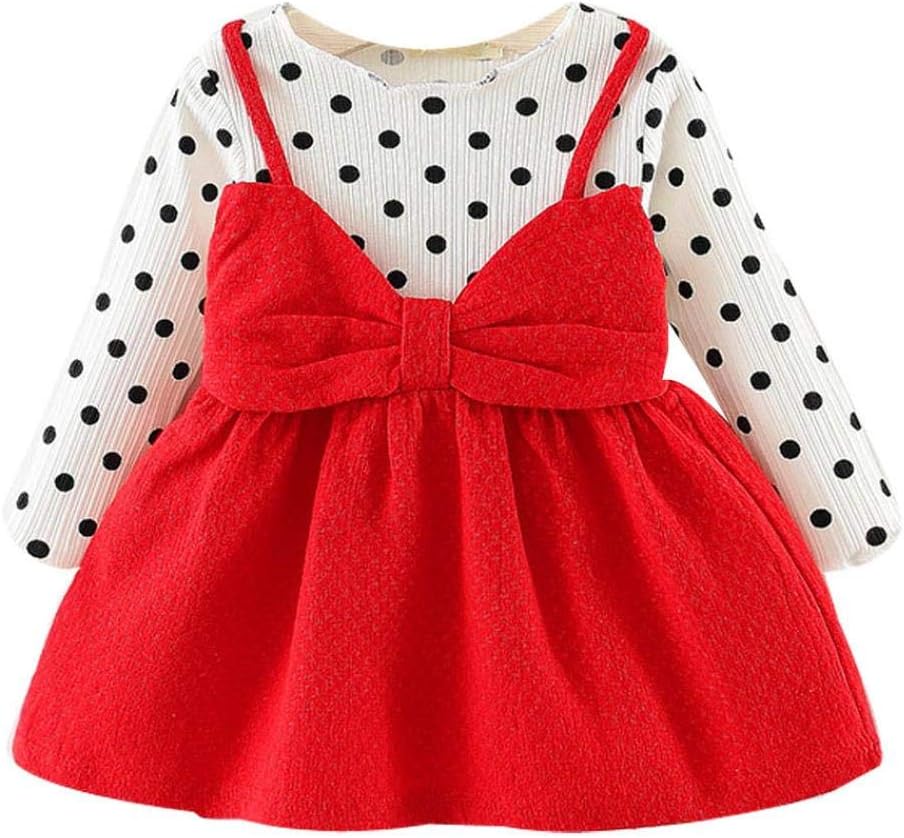 Baby Girls Autumn Bowknot Princess Dress,Jchen Infant Baby Girl Long Sleeve Polka Dot Print Bowknot Dress for 0-24 Month