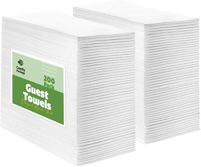 [200 Pack] LinenFeel Guest Towels Disposable Cloth Dinner Napkins, Bathroom Paper Towels