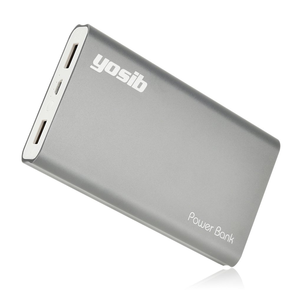 Portable Power Bank Real 10000mAh Dual 2 USB Output Ports Emergency External Battery Charger for iphone7 6s plus6 Androids PSP tablets and More.yosib (Gray)