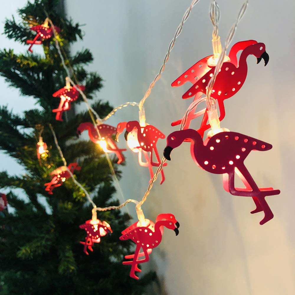 Metal Flamingo Lights, Outdoor LED String Lights Battery Operated Flamingo Fairy Lights Tropical Themed Strung Light for Wedding Garden Decoration (Metal Flamingo, 1.65m/10LED)