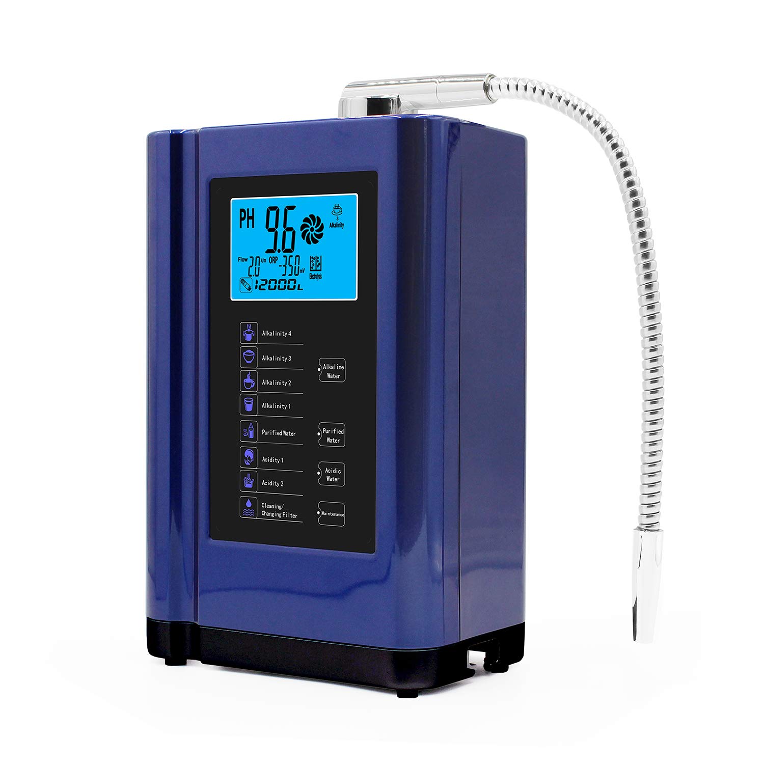 AlkaDrops Water Ionizer & Purifier, PH 3.5-10.5 Alkaline/Acid Water, Up to -500mV ORP, 6000L Filter, 7 Settings, Auto-Clean, Intelligent Voice (Blue)