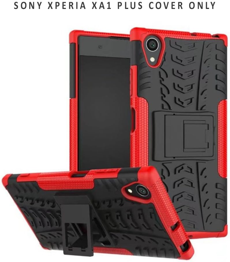 Heartly Kick Stand Rugged Shockproof Tough Hybrid Armor Dual Layer Bumper Back Case Cover for Sony Xperia XA1 Plus - Hot Red