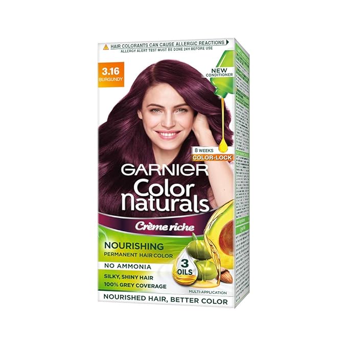 Buy Garnier Color Naturals Crème hair color, Shade 3.16 Burgundy, 70ml + 60g Online at Low