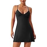 ABOCIW Womens V Neck Spaghetti Strap Tennis Dress with Shorts Workout Side Slit Active Golf Dresses