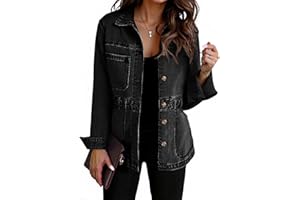 Tankaneo Denim Jacket for Women Distressed Jean Jacket Button Down Oversized Shacket with Pockets 2025