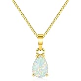 CiNily Opal Pendant Necklace for Women Multi-colored Teardrop Birthstone Necklaces 14K Rose Gold/Gold Plated Dainty Simple Gold Chian Necklace, Birthday Anniversary Wedding Gifts 7x10mm