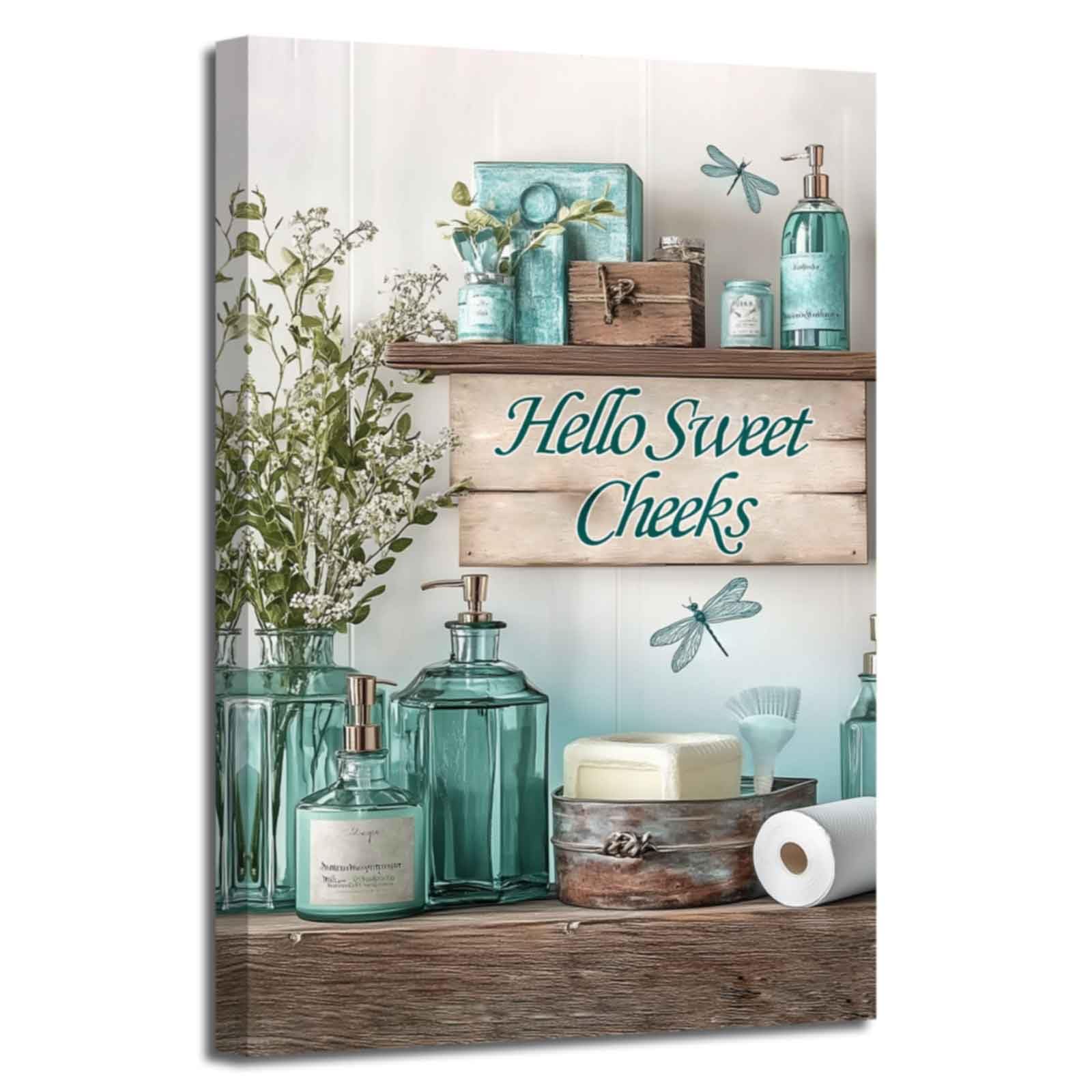 XLMDYYSW Teal Bathroom Wall Art Funny Bathroom Sign Canvas Pictures Farmhouse Flower Poster Prints R