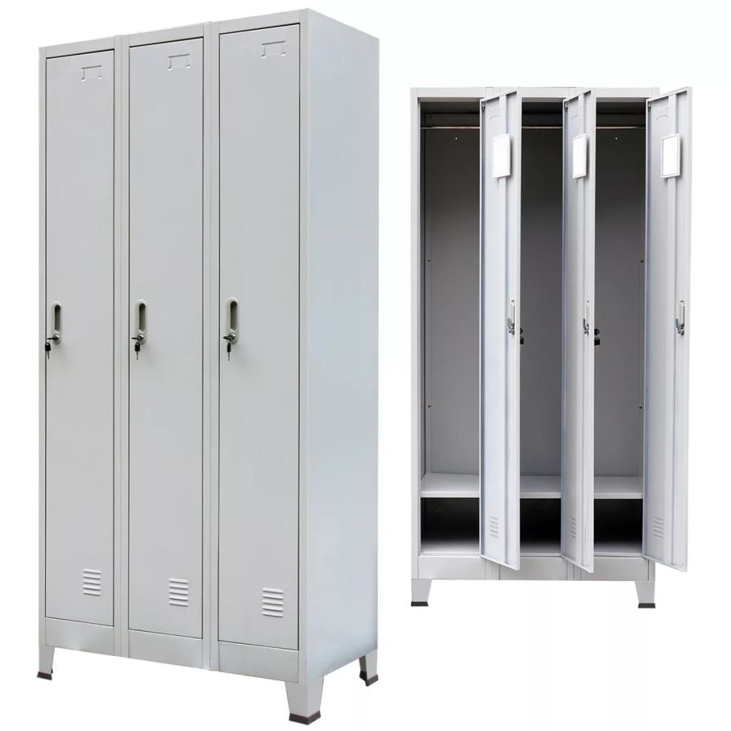 vidaXL Armario Taquilla con 3 Compartimentos Acero 90x45x180 cm Gris Casillero