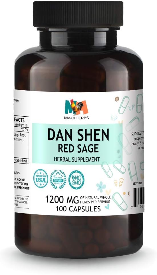 Dan Shen (Red Sage) 100 Capsules, 1200 mg per