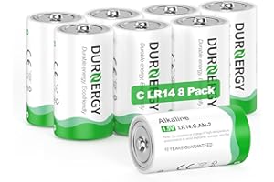 DURNERGY C Batteries 8 Pack, Alkaline Battery C Size Batteries, 1.5V C/LR14 Batteries, Type C Battery