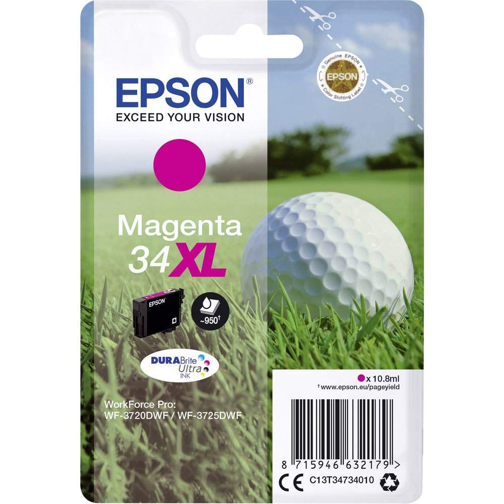 Epson 34XL Magenta Golfball Genuine High Yield, DURABrite Ultra Ink Cartridge