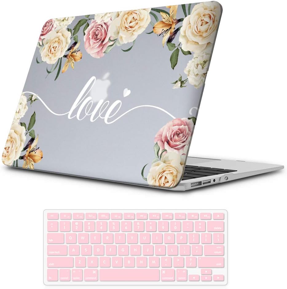 iLeadon MacBook 12 inch Case Model A1534 Protective Hard Case Soft Touch Ultra Thin Shell Cover+Keyboard Cover for MacBook 12 Inch with Retina Display, Rose Flower