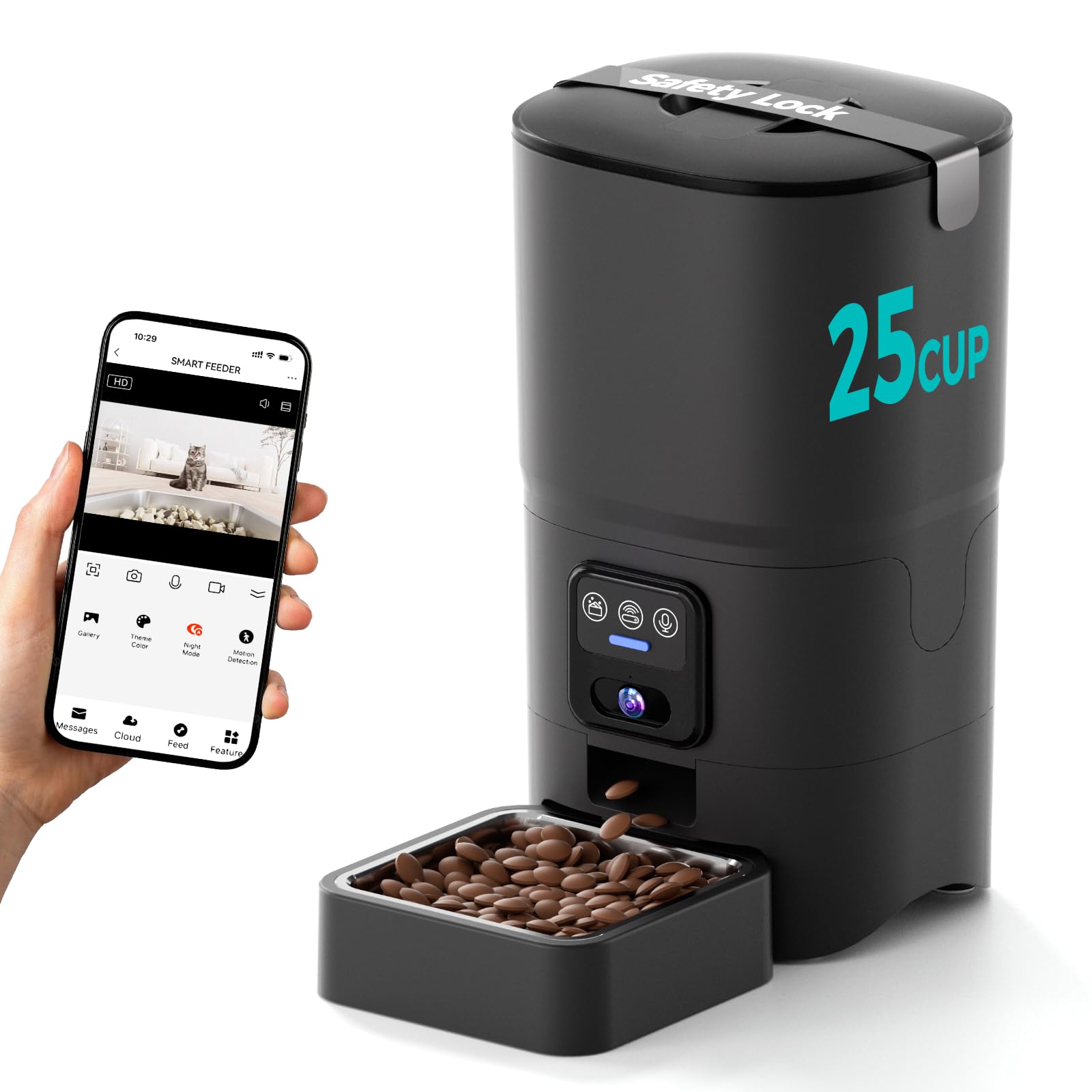 Photo 1 of Automatic Cat Feeder,Camera 1080P HD - 6L Pet Feeder, 2.4/5G WiFi Smart App Control, Bluetooth Assist Link,Wide-Angle Lens,Automatic Feeder for Small and Medium-Sized Pets