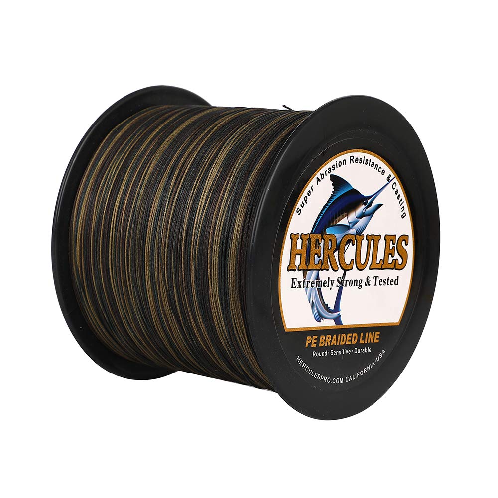 Hercules Super Strong 1000M 1094 Yards Braided Fishing Line 100 LB Test for Saltwater Freshwater PE Braid Fish Lines 4 Strands - Camouflage, 100LB (45.4KG), 0.55MM
