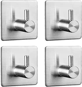 4 Piezas Ganchos Adhesivos, Max 8KG Toallero Perchero Pared de Cocina Baño Autoadhesivo Perchas pared acero inoxidable ganchos