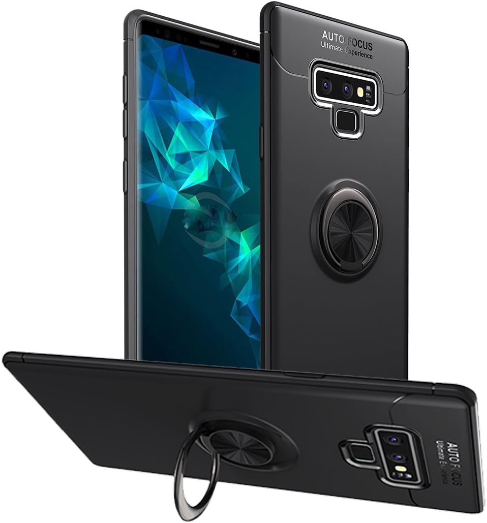 SDB Galaxy Note 9 Ring Kickstand Case TPU + PC Magnetic Bracket Cover Multi-Layer Drop Protection Bumper Scratch Resistant Holster Armor Cover for Samsung Galaxy Note 9 (Black)