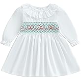 Kayotuas Toddler Girl Christmas Dress Baby Smocked Outfit Xmas Bow Embroidered Puff Sleeve Dresses Infant Christmas Clothes